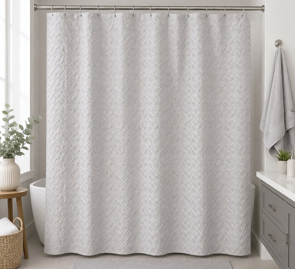 Light Gray Textured Herringbone Shower Curtain Standard 72x72 Polyester Bath